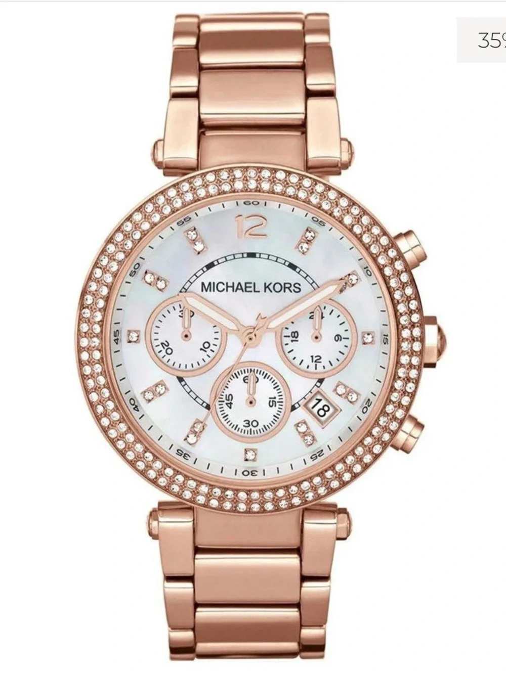 Michael Kors Rose Gold Crystal Bezel Chronograph Watch